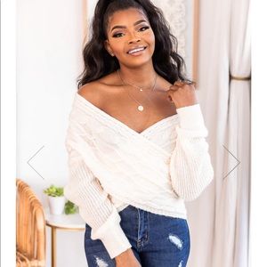 Pink Lily Cross Over Cable Knit Sweater